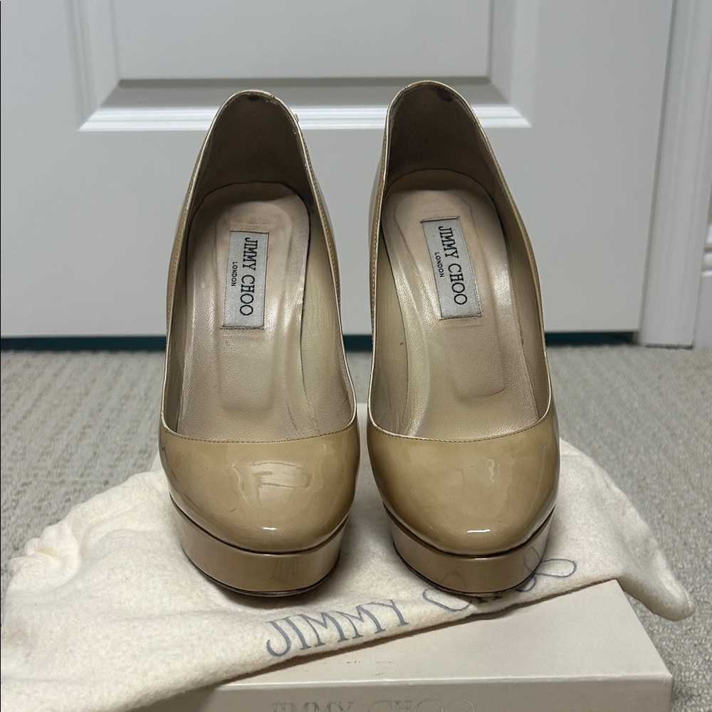 Jimmy Choo Nude Patent Leather Heels